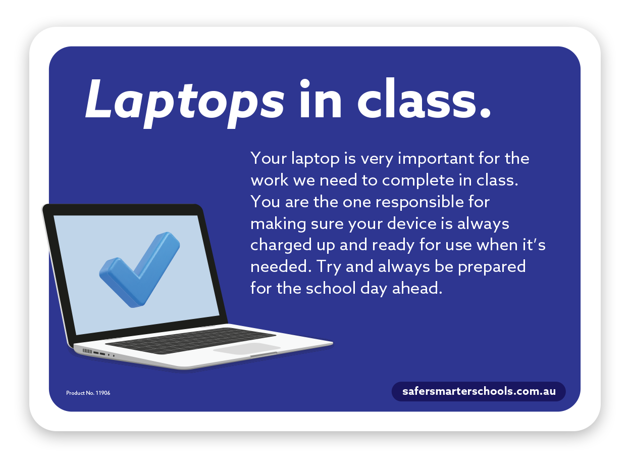 Laptops school sign